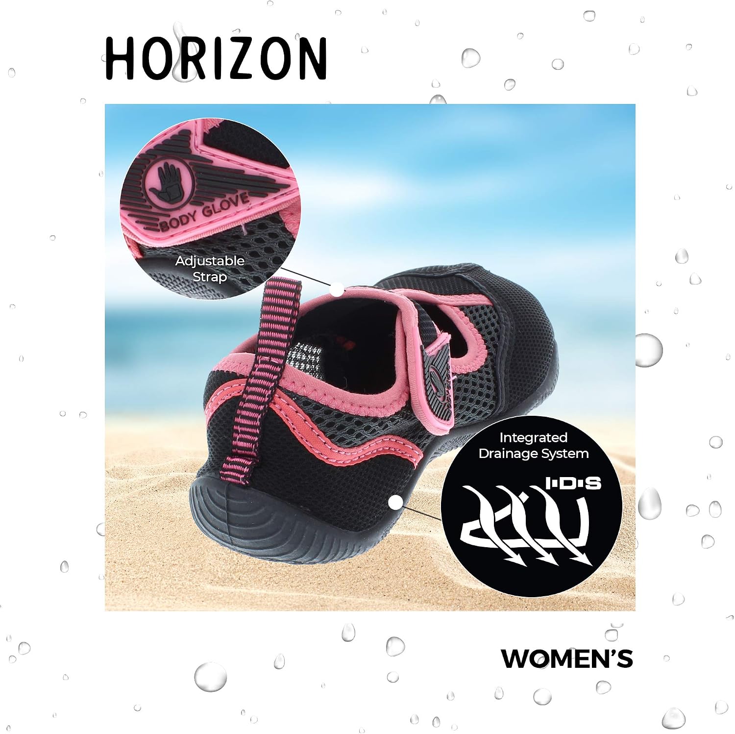 Water Shoes for Women, Lake, Aerobics, Swimming, Aqua Sports, Beach, Womens Water Shoes, Black Slmn Rose Aqua Shoes