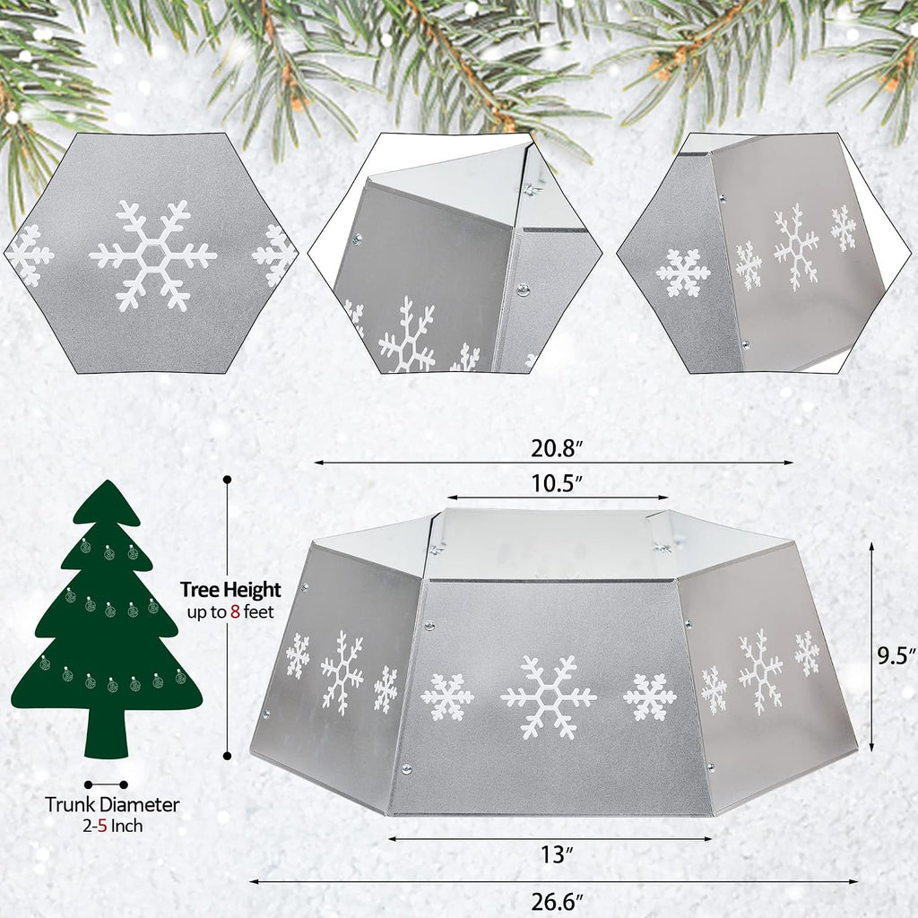 Metal Christmas Tree Ring, Christmas Tree Collar with Printed Snowflake, Willow Tree Skirt Base Stand for Christmas