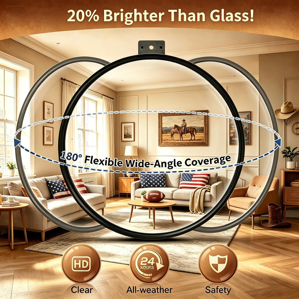 12" Convex Safety Mirror– 180° Adjustable Wide Angle Acrylic Traffic Mirror for Driveway, Garage & Warehouse