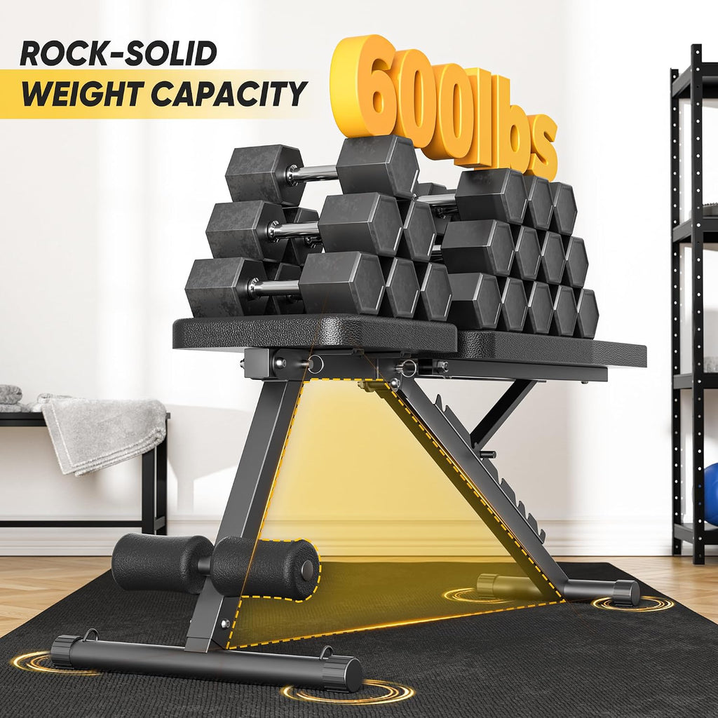 Adjustable Weight Bench for Home Gym, 600LBS Capacity Foldable Workout Bench with 7 Backrest Positions for Full Body