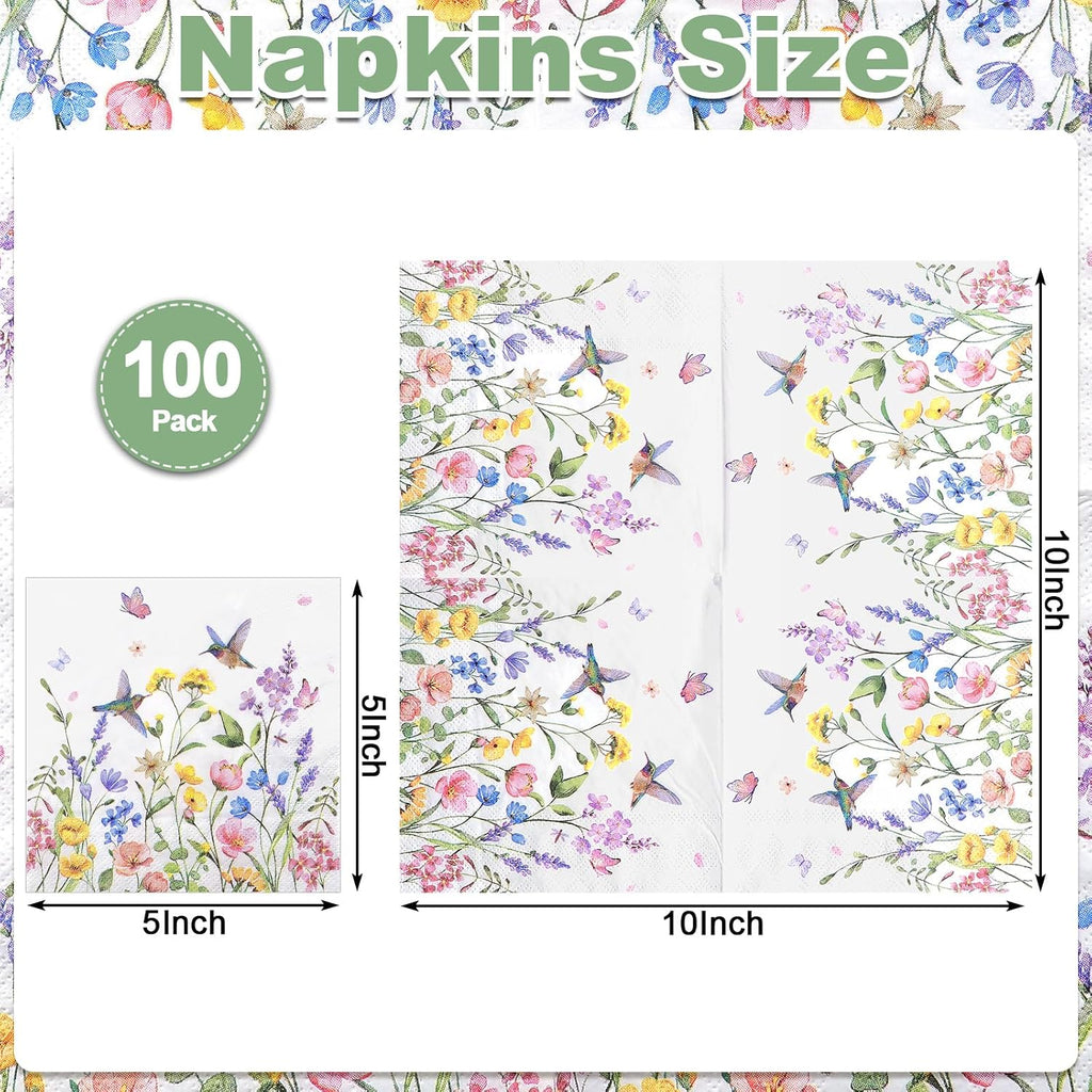 100 Pcs Wildflower Napkins, 5" Floral Cocktail Napkins