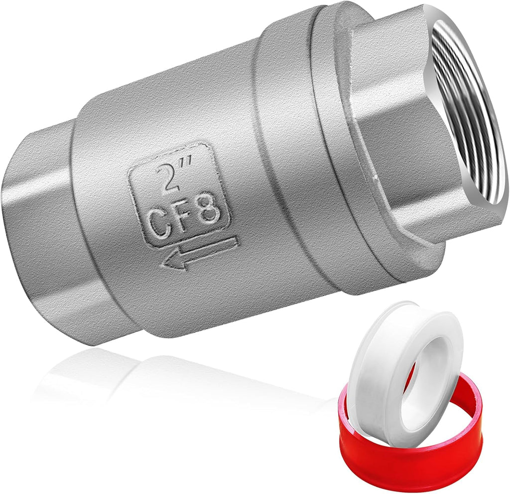 Boltigen 2 inch Spring Check Valve, 304 Stainless Steel CF8 Non Return One Way Horizontal Check Valve, Vertical Inline Water Check Valve for Well, Pump, Tank, Backflow Prevention, WOG 1000