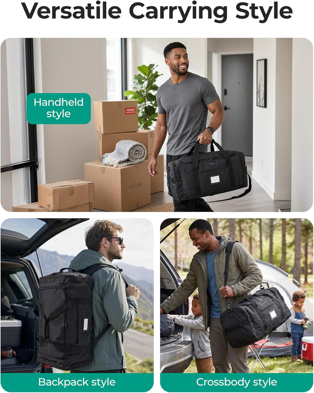 BAGSAMRT 60L Foldable Duffle Bag for Travel, Large Travel Duffel Bag for Men, 4 in 1 Travel Backpack, Carry on