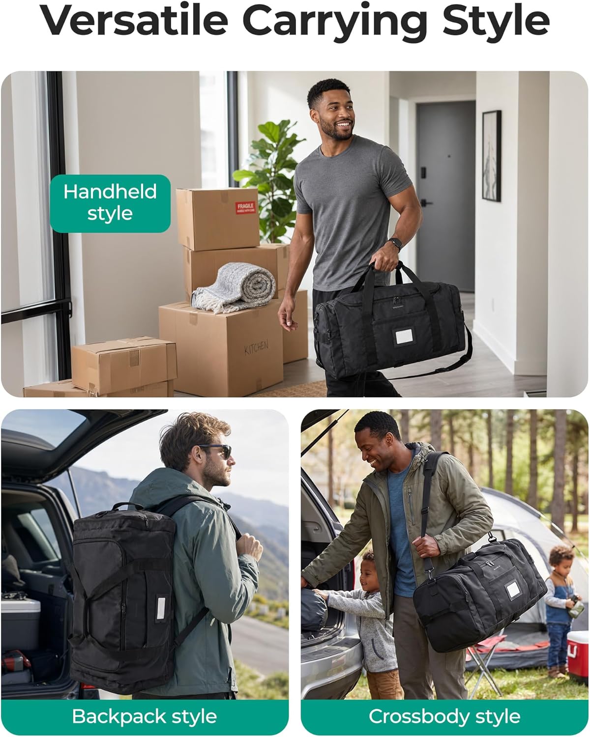 BAGSAMRT 60L Foldable Duffle Bag for Travel, Large Travel Duffel Bag for Men, 4 in 1 Travel Backpack, Carry on