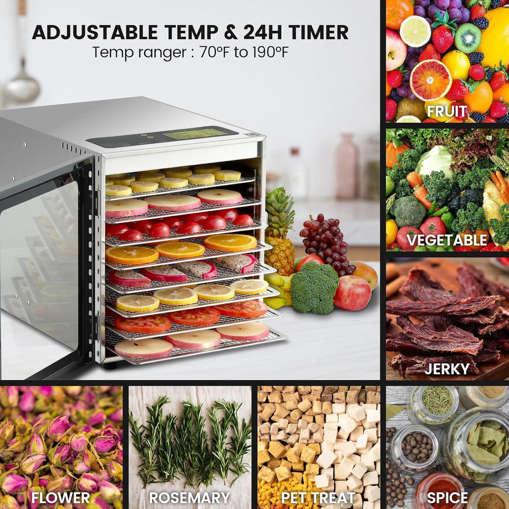 Food-Dehydrator Machine 8 Trays 500W Stainless Meat Dehydrator for Beef Jerky