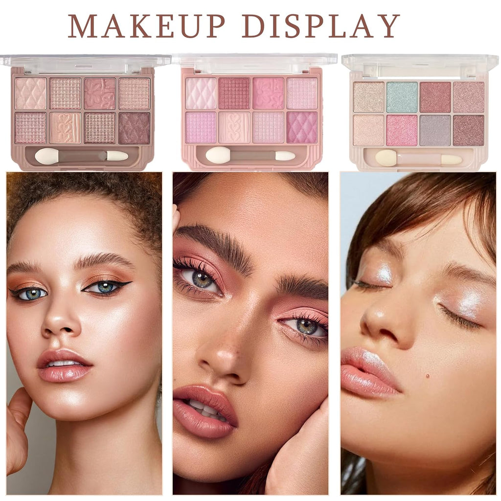 Brown and Pink Eyeshadow Palette Blendable Warm Shimmer Eyes Makeup Palette