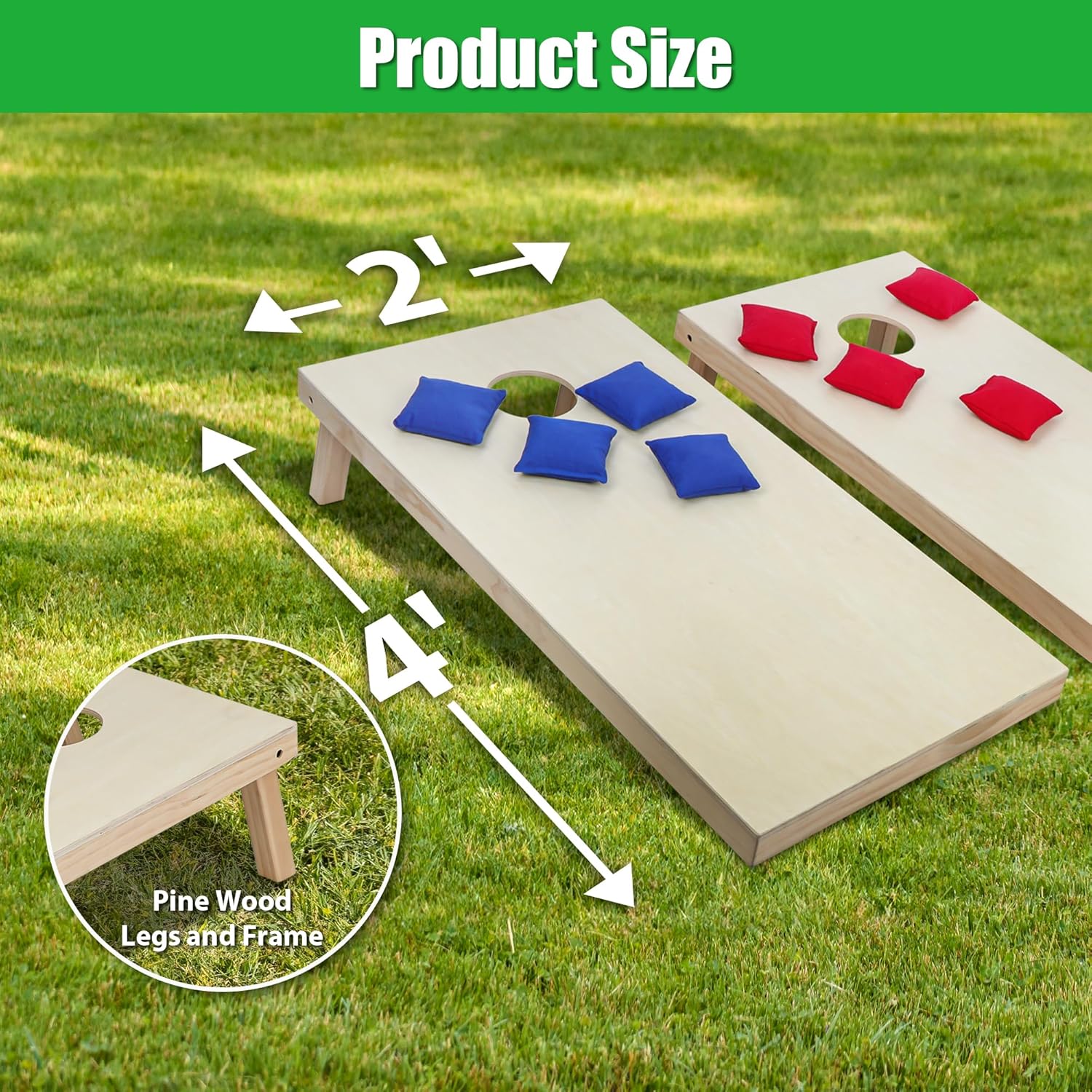4x2Ft or 3x2Ft Solid Wood Cornhole Game Board with 8 Bean Bags and Carrying Case for Outdoor Yard Beach Lawn Party