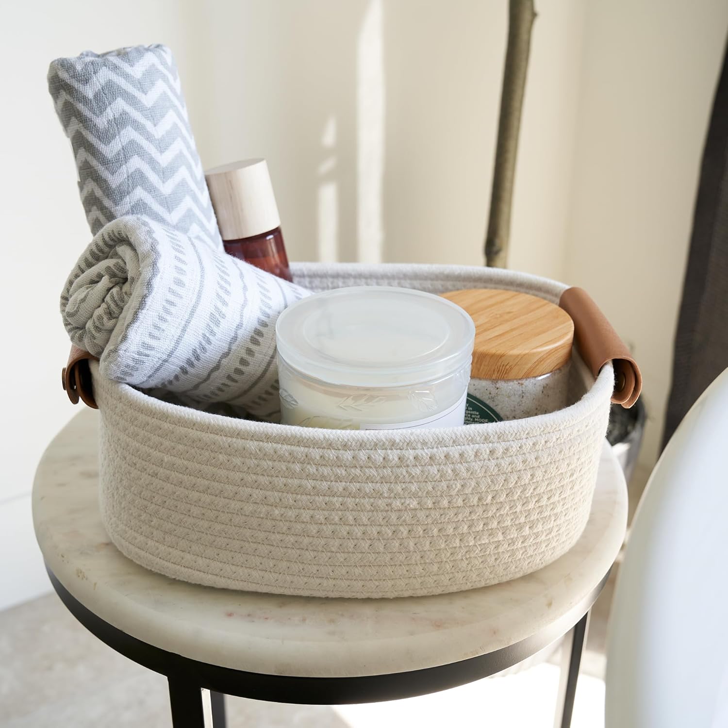 Beautiful Storage Basket Set of 5 - Sturdy Cotton Rope Baskets for Shelves Are Perfect for Organizing Your Home