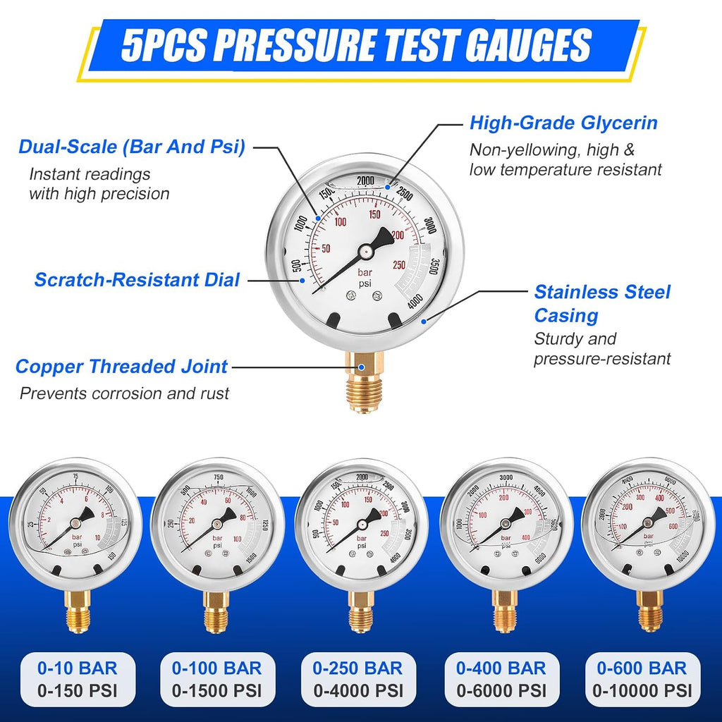 AJulyBee Hydraulic Pressure Test Kit with Storage Case