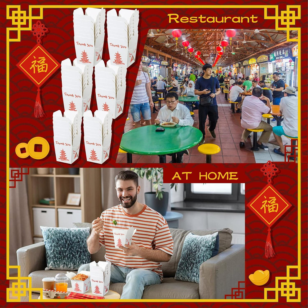 200 Sets 8 oz Chinese Take Out Boxes with Disposable Chopsticks