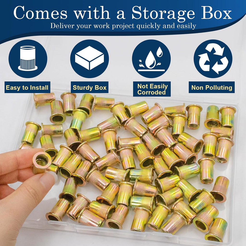 M8-1.25 Rivet Nut,70Pcs Zinc Plated Threaded Rivnut Inserts
