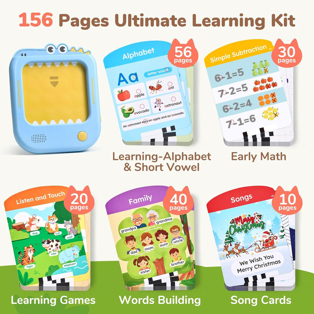 Kids Learning Tablet, 156-Page Talking Phonics Flash Cards | 40+ Themes, 600+ Words, 100+ Interactive Games, Learn to