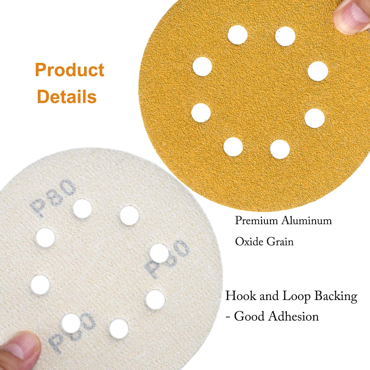 5-Inch 8-Hole Hook and Loop Sanding Discs 80-Grit, 50-Pack