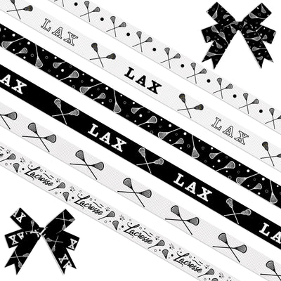6 PCS Sports Lacrosse Ribbons for Crafting, 3/8" Width Grosgrain Ribbon Black White Ribbon Lacrosse Balls Craft