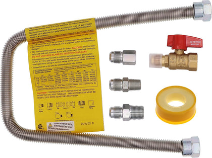 One Stop Gas Appliance Hook Up Kit - 1/2" Brass Gas Ball Valve and 22" Stainless Steel Flexible Gas Connector with Fittings for Garage Heaters, Gas Stoves, Wall Mounted Heaters, Gas Fireplace