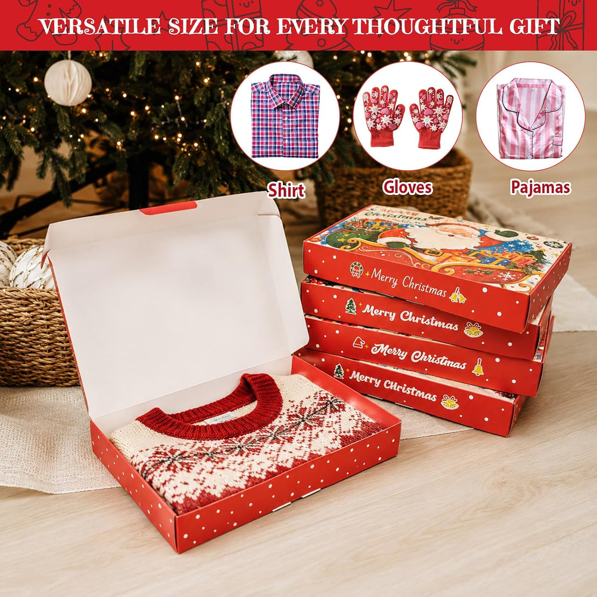12 Pack Christmas Gift Boxes with Lids, with 16.4 Yd Foil Ribbon
