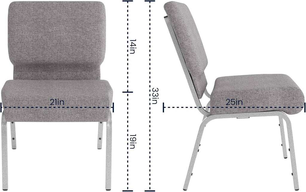 4 Pack HERCULES Series 21''W Stacking Church Chair in Gray Fabric - Silver Vein Frame