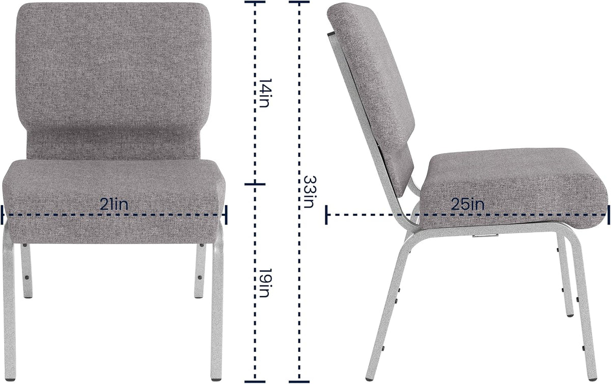 4 Pack HERCULES Series 21''W Stacking Church Chair in Gray Fabric - Silver Vein Frame