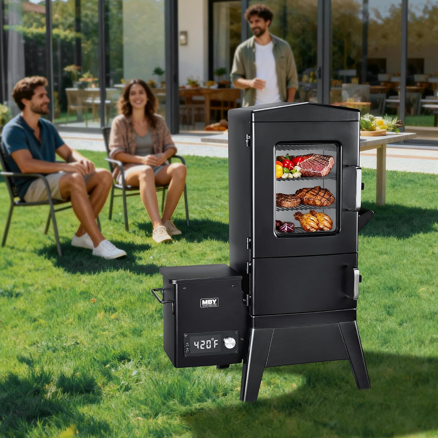 Vertical Pellet Smoker with Cover & Meat Probe, 4-Rack Electric BBQ Smoker Grill, 616 sq in Cooking Space, Digital