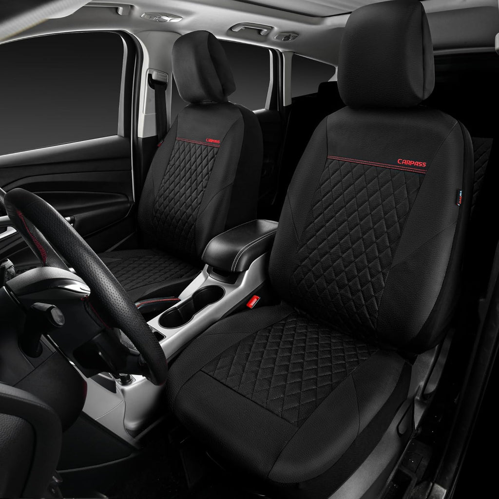 Quilting Leather Seat Cover Two Front Seats Only, Universal Fit Automotive Front Seat Covers Waterproof Deluxe PU