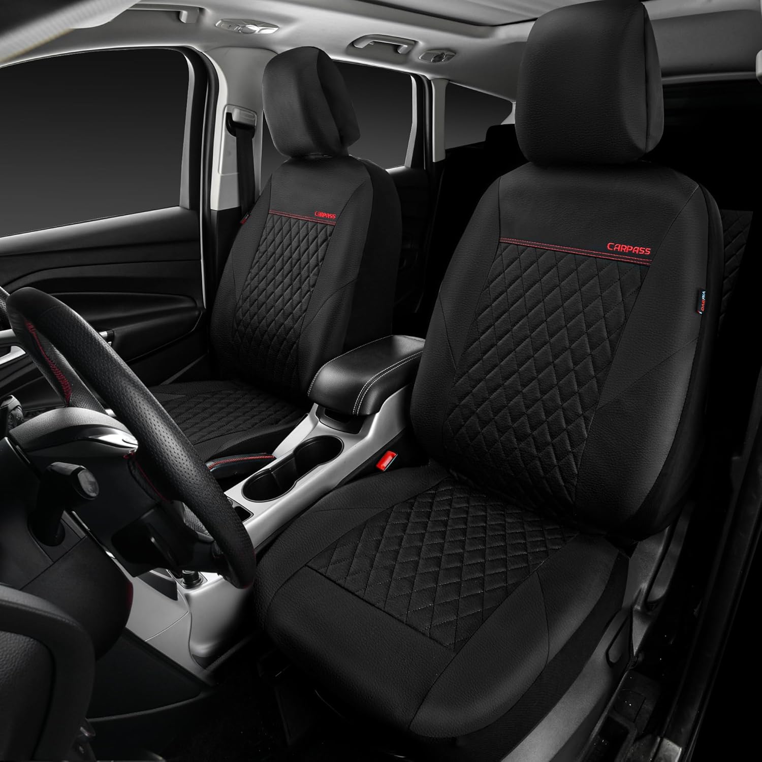 Quilting Leather Seat Cover Two Front Seats Only, Universal Fit Automotive Front Seat Covers Waterproof Deluxe PU