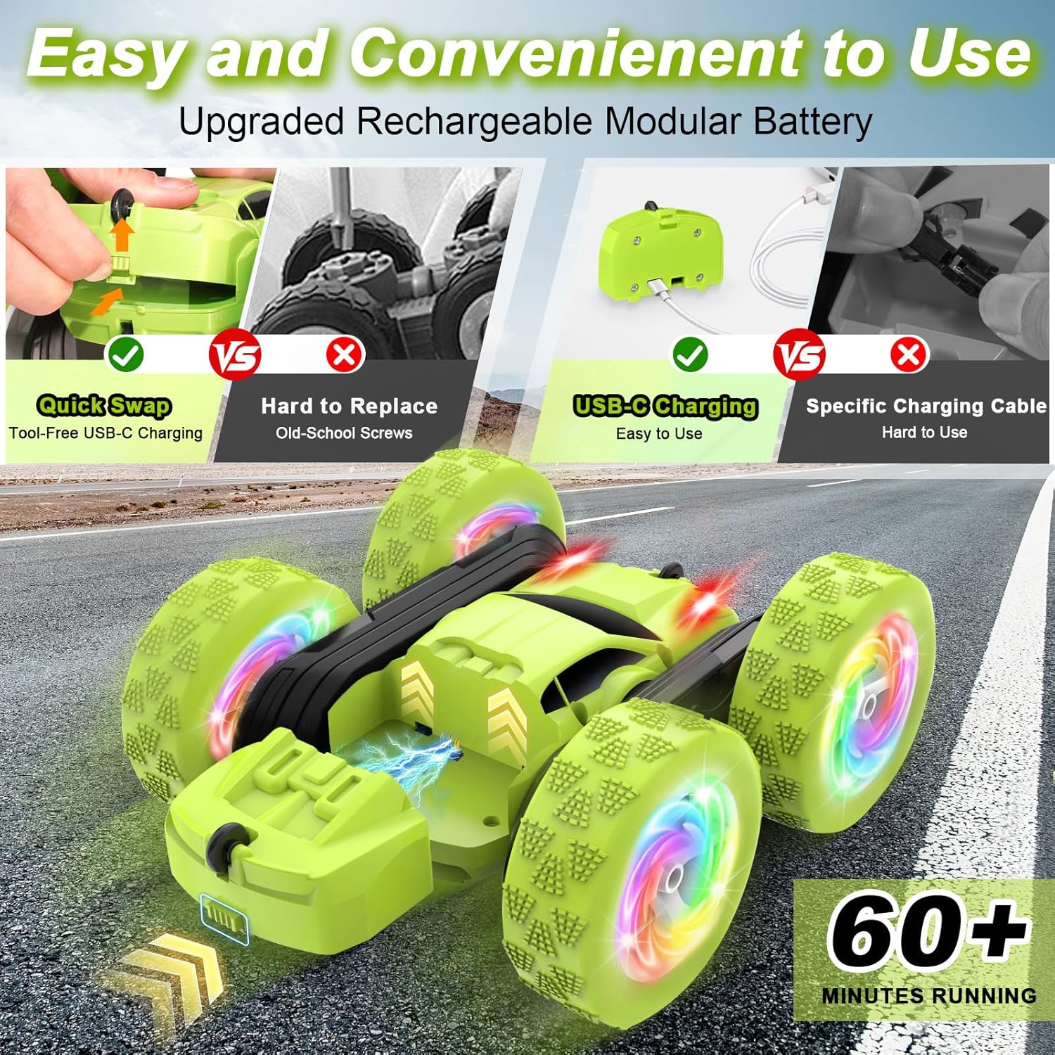 Remote Control Car, Stunt RC Cars, 2.4GHz Double Sided 360° Flips RC Crawler, Outdoor Toys for Kids Ages 4-8