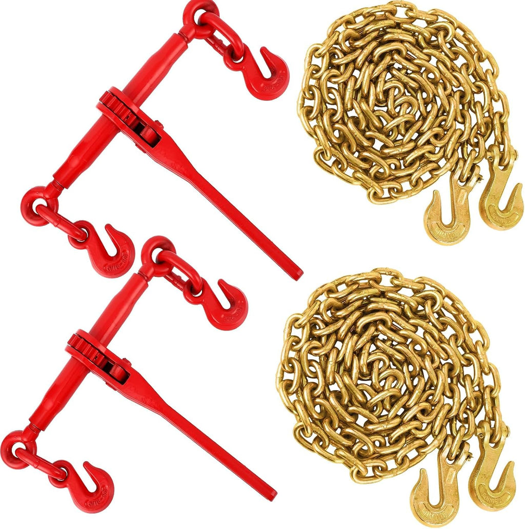 Ratchet Chain Binder Kit, Load Binder w/ 10 ft Chain/Grab Hooks