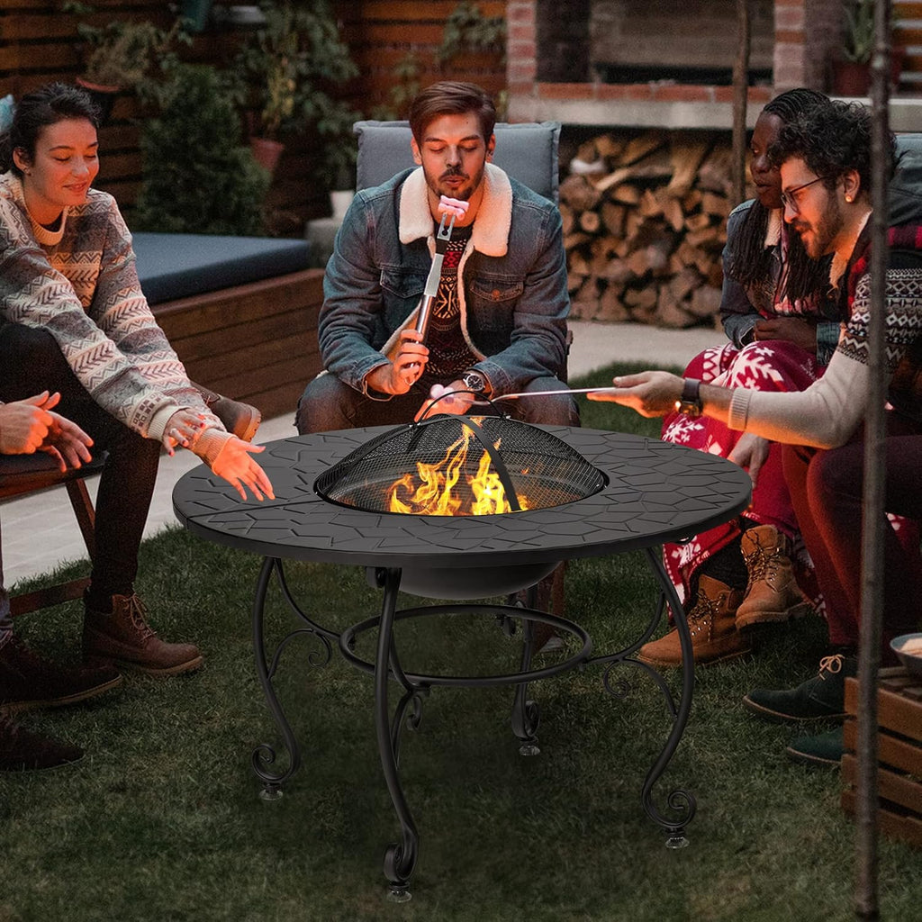 4-in-1 Fire Pit Table, 36" Outdoor Metal Round Dining Table