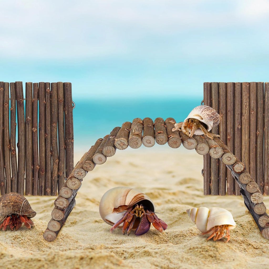 2PCS Reptile Hideout Hermit Crab Bendable Bridge, Wooden Hermit Crab Hideout Climbing Toys, Reptile Tank Habitat