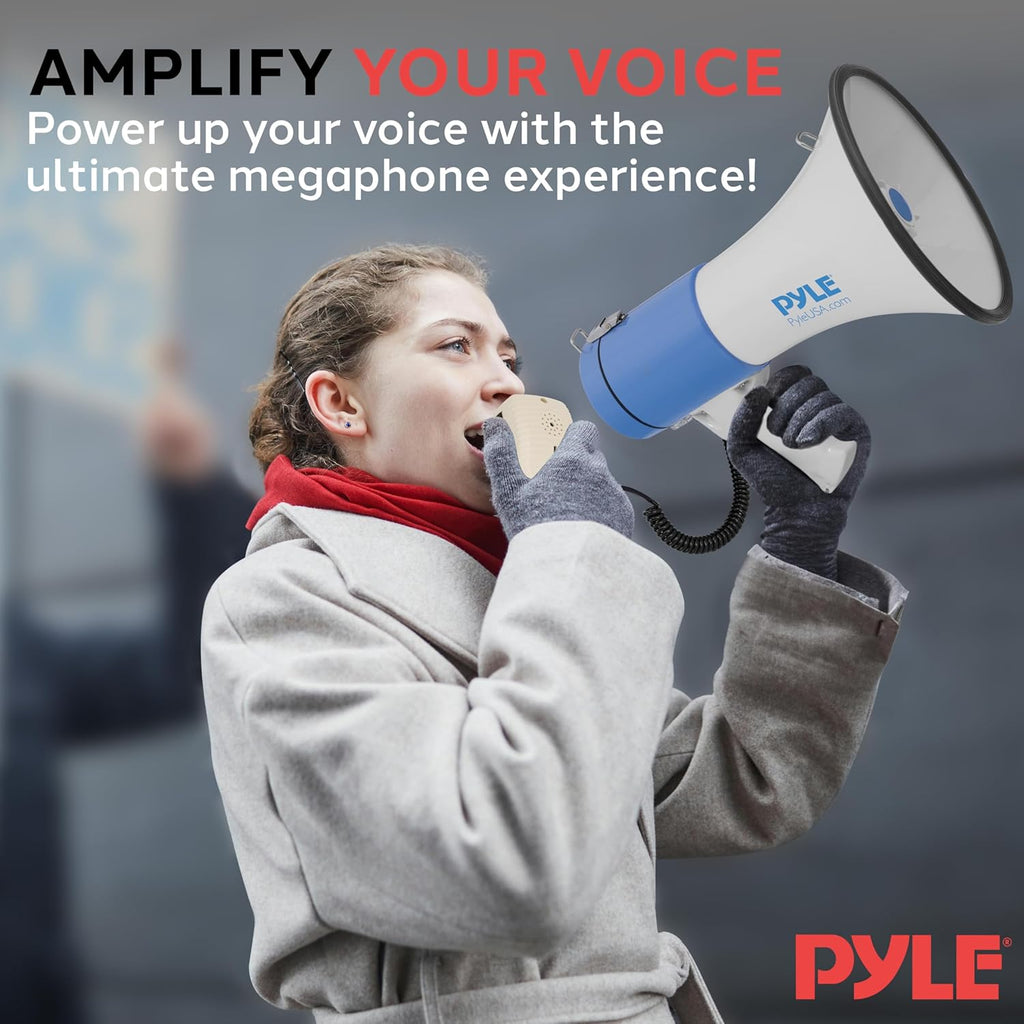 Pyle Portable Megaphone Bullhorn Speaker - 50W, 1200 Yard Range, Built-in Siren, Adjustable Volume Control and