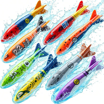 Pool Diving Toys for Kids, 8 Pack Pool Torpedos Dive Set Underwater Games | Fast-Sinking Glider Toys for Summer Swim