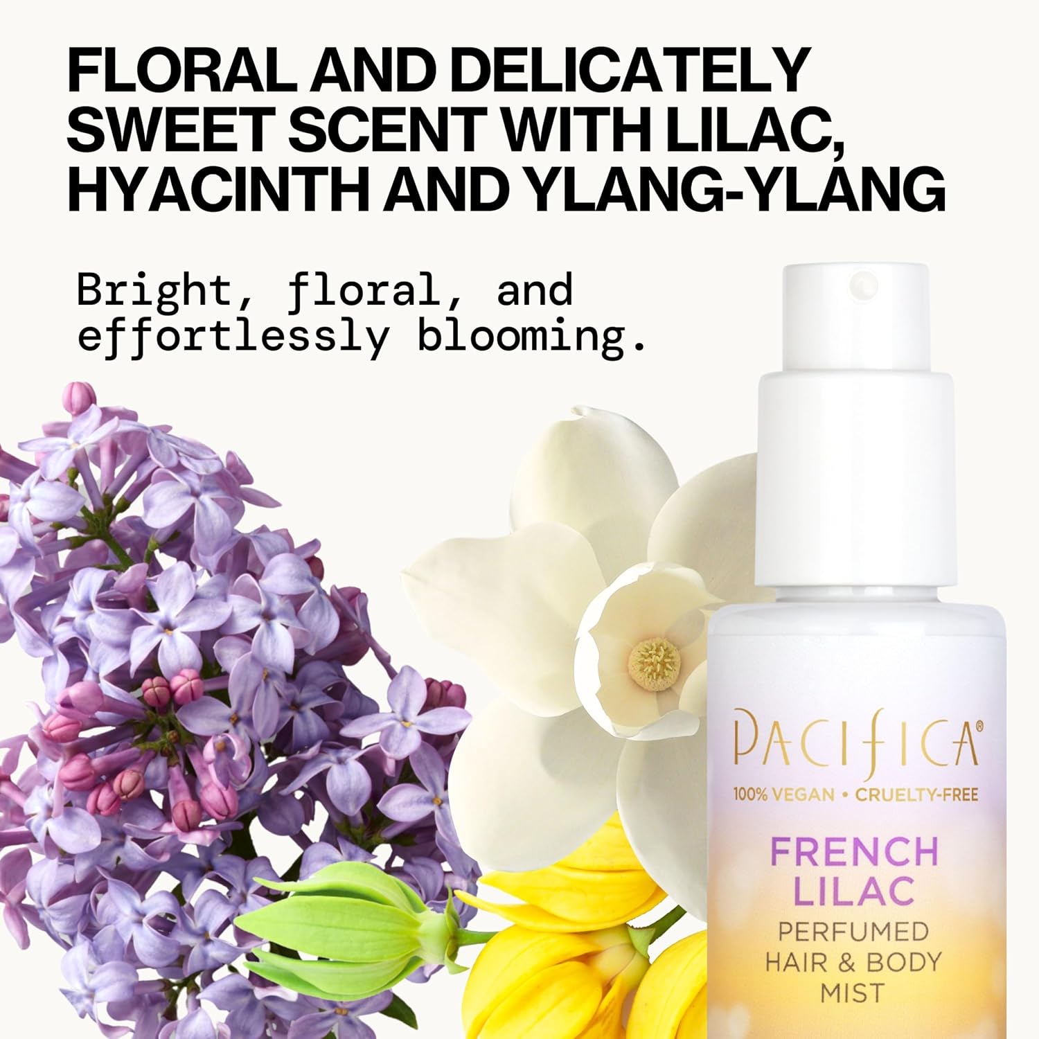French Lilac Hair & Body Mist – Clean Vegan Floral Hair Perfume Spray for Women, Fresh-Cut Lilac, Magnolia &