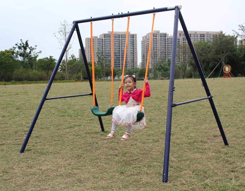 A-Frame Metal Swing Set - Outdoor Backyard Playground for Kids, Toddlers (Two Seat Swing Set)