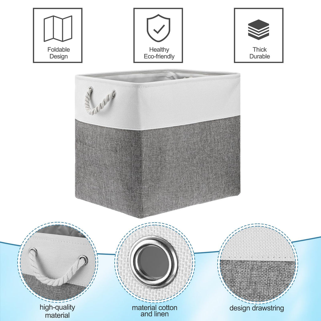 8 Pack Fabric Storage Bins Baskets, 17 x 12 x 15 in, Gray White