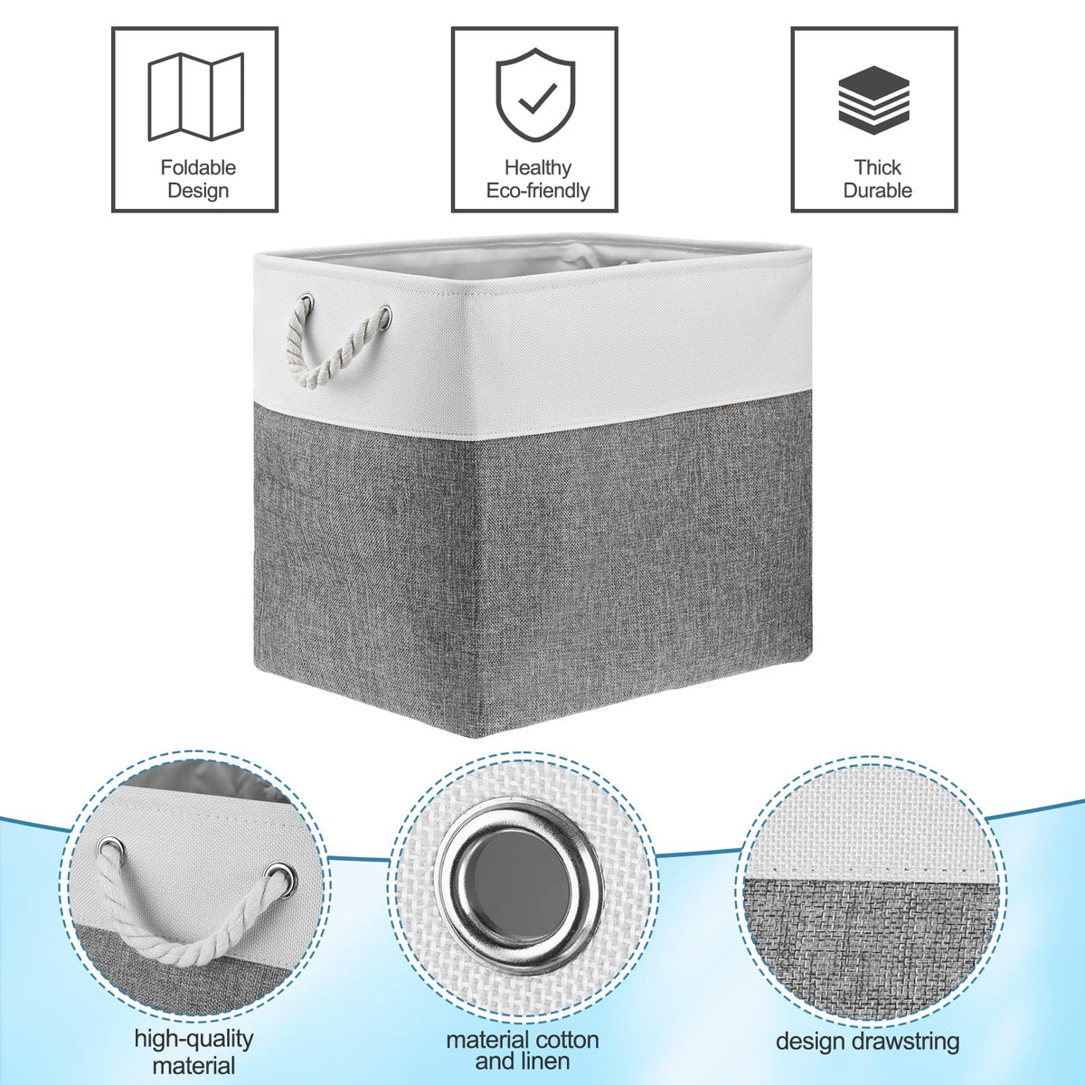 8 Pack Fabric Storage Bins Baskets, 17 x 12 x 15 in, Gray White