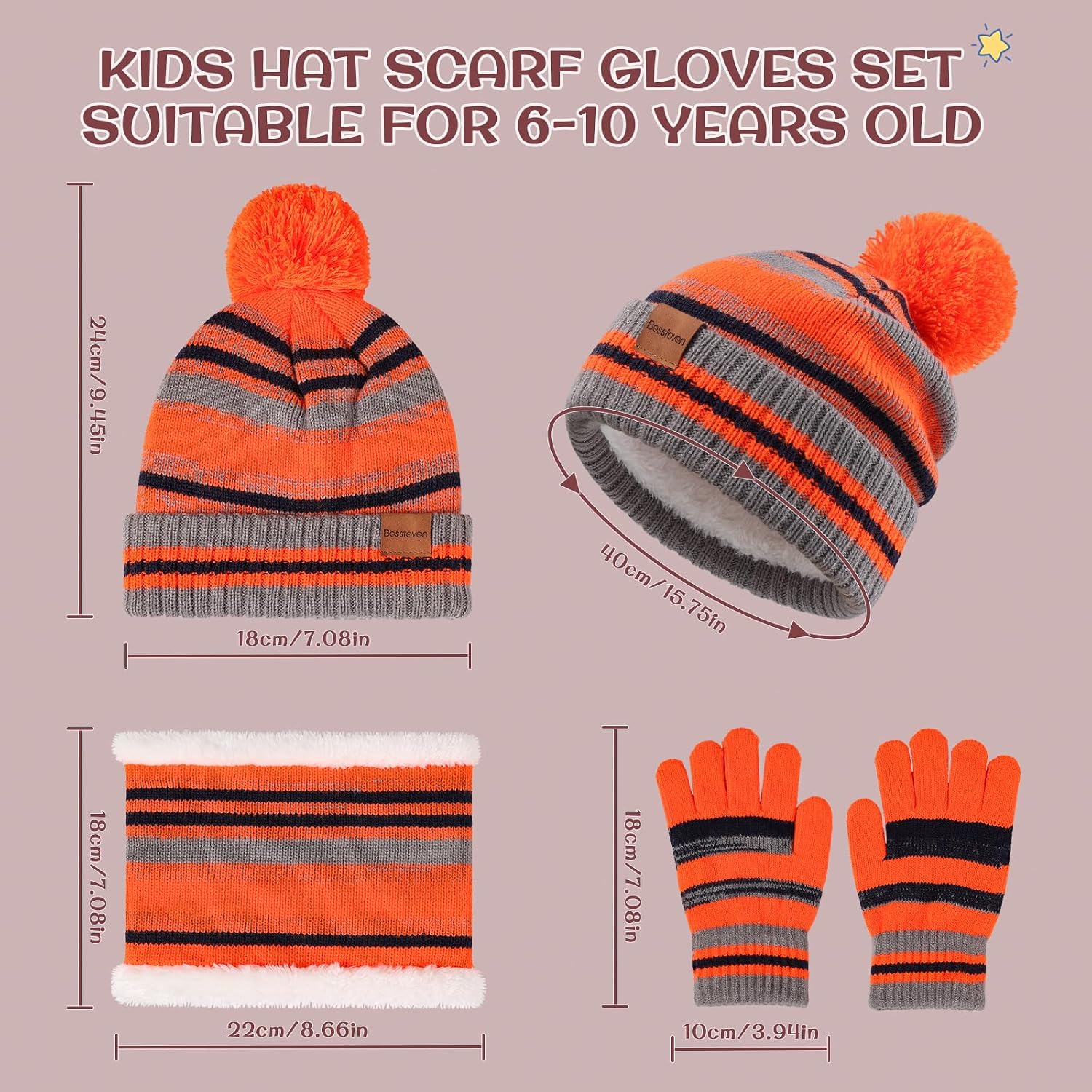 Kids Winter Hat Gloves Scarf Set: Girls Boys Beanie Fleece Lined Ages 6-10 | Kids Beanie Hats Gloves Neck Warmer Knit
