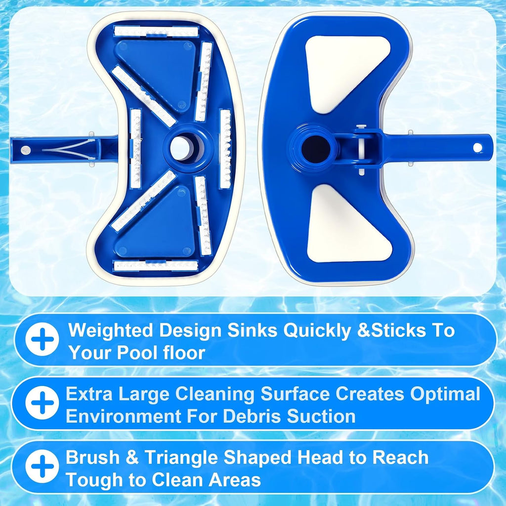 5 Pcs Pool Vacuum Cleaning Kit Includes Round Corner Pool Vacuum, 2 Skimmer Nets with 47" Adjustable Pole and 1 Brush