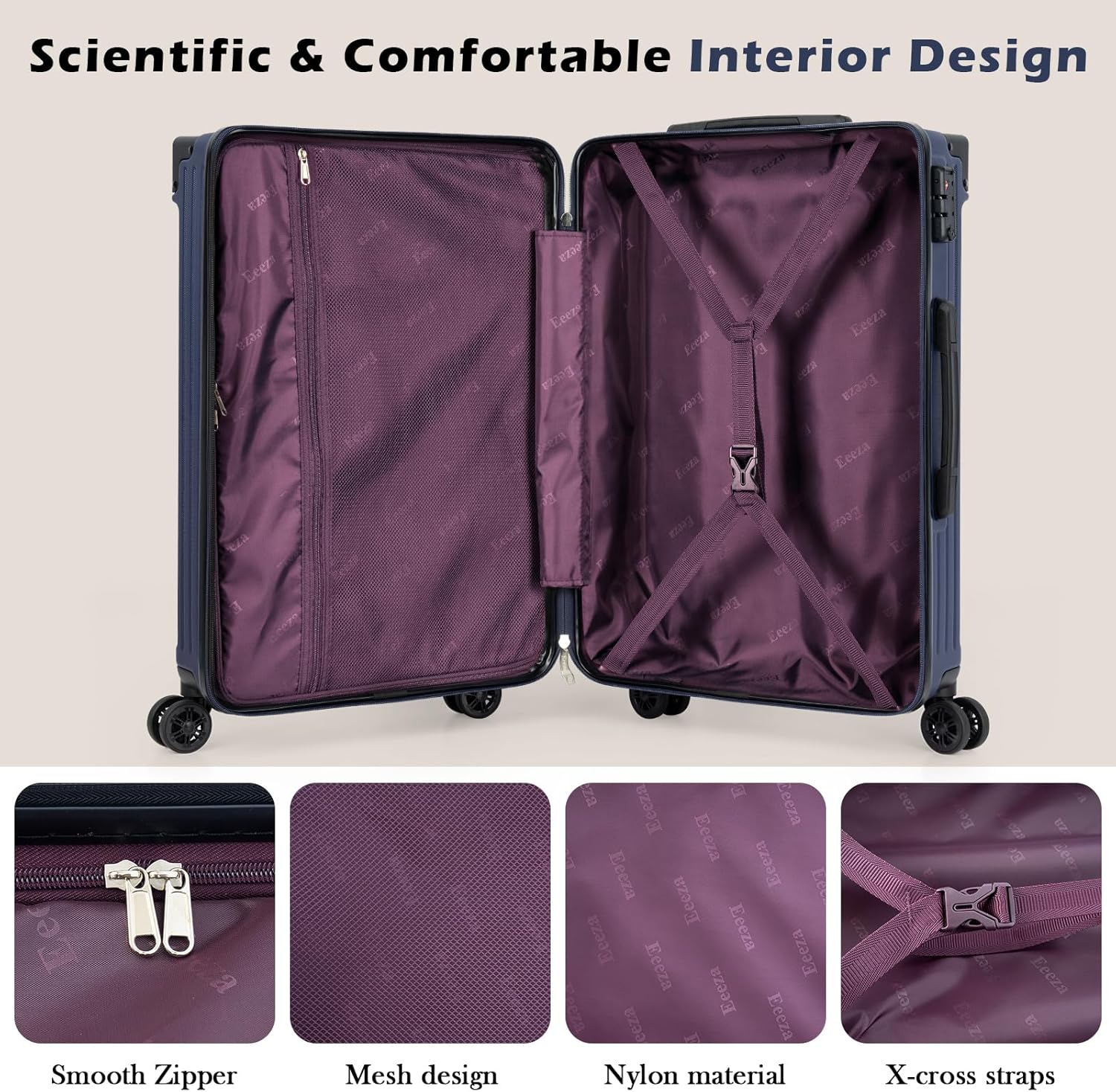 Luggage Sets 5 Piece，Hardside Luggage with Spinner Wheels, Lightweight ABS Hard Shell Travel Luggage with TSA Lock