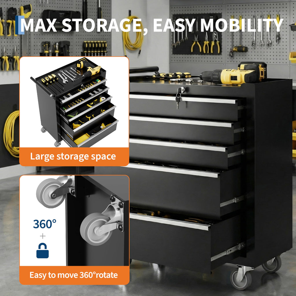 Rolling Tool Chest, 5 Drawers Tool Storage Cabinet, Toolbox with Wheels, Portable Tool Cabinet Organizer with Locking