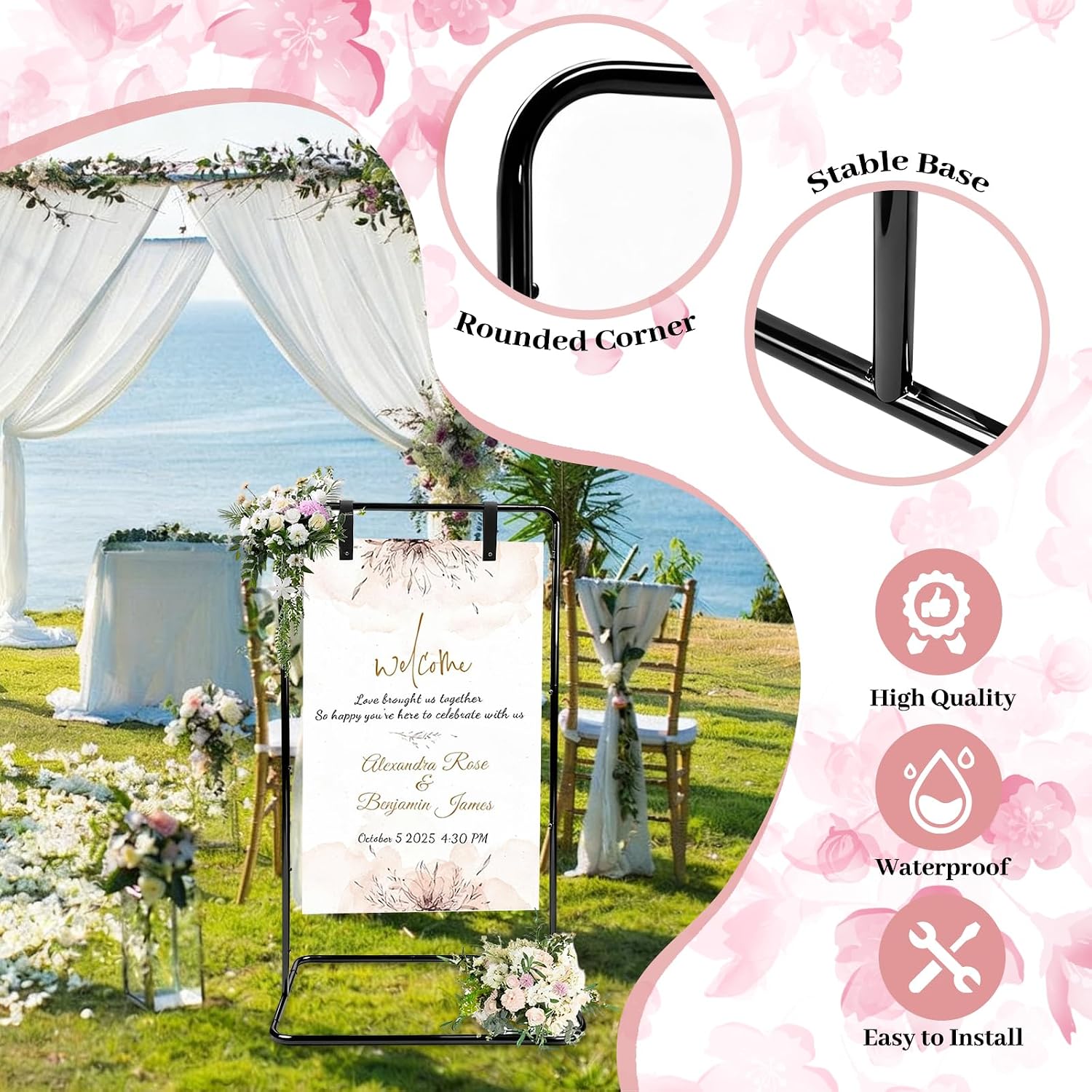 Wedding Sign Stand Holder, Adjustable Wedding Welcome Sign Holder with 2 Pair Hanging Strap and one Storage Bag