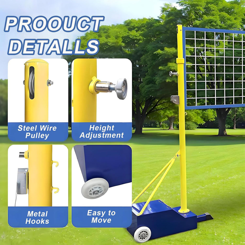 Adjustable Volleyball Badminton Poles for Backyard, Heavy Duty Portable Nets for Indoor Outdoor Use, Mobile Badminton