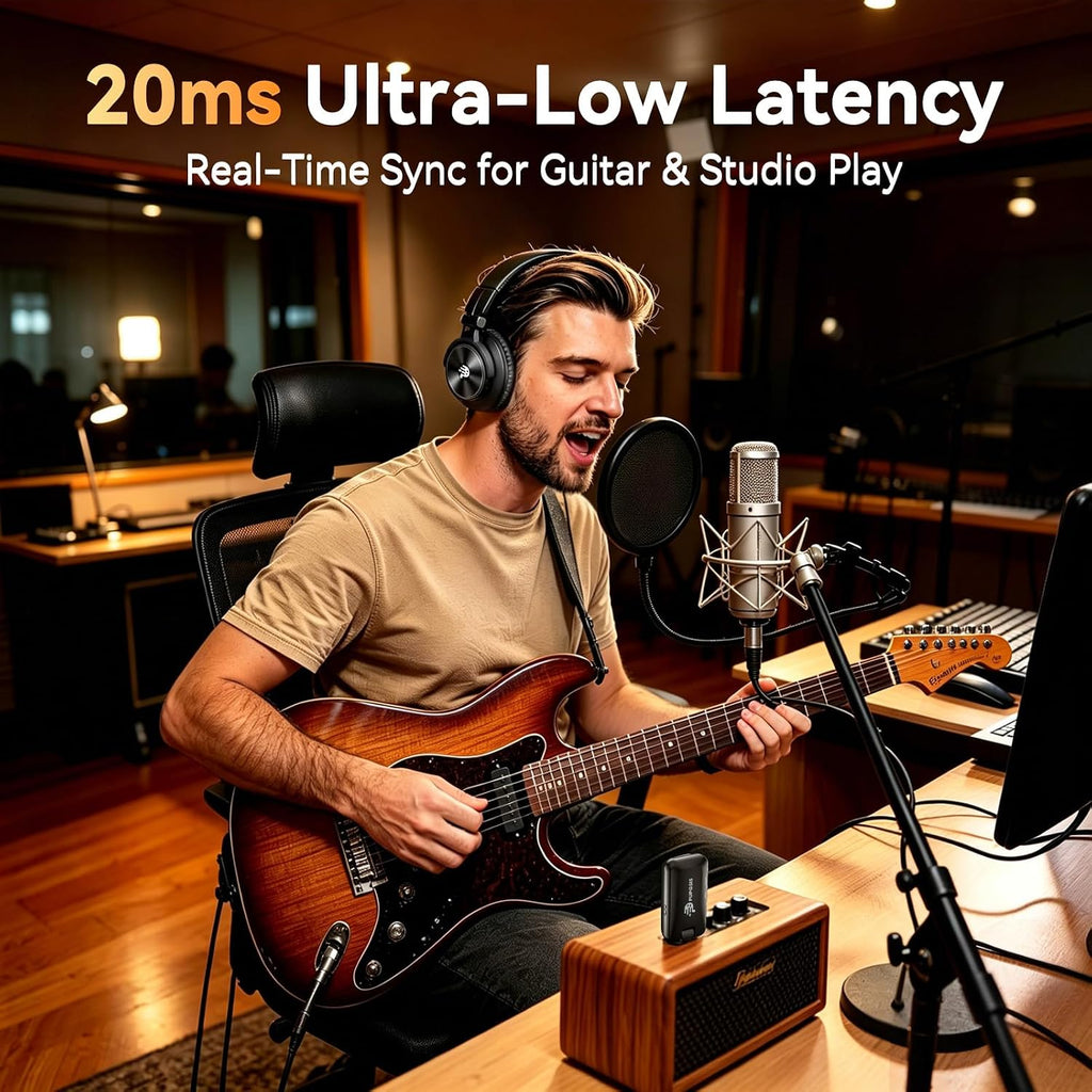 PUPGSIS 2.4GHz Wireless DJ Headphones,20ms Low Latency Studio Headphones with 1/4 to 3.5mm Jack for Keyboard