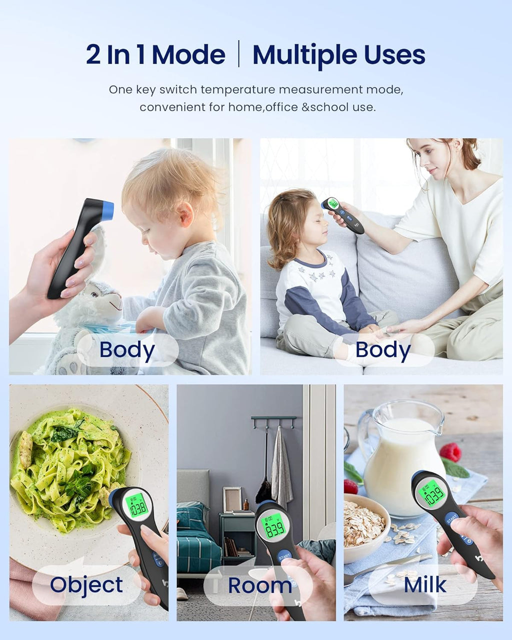 Forehead Thermometer for Adults and Kids, Digital Touchless Thermometer for Baby, Infants and Toddlers, 3 Color Fever
