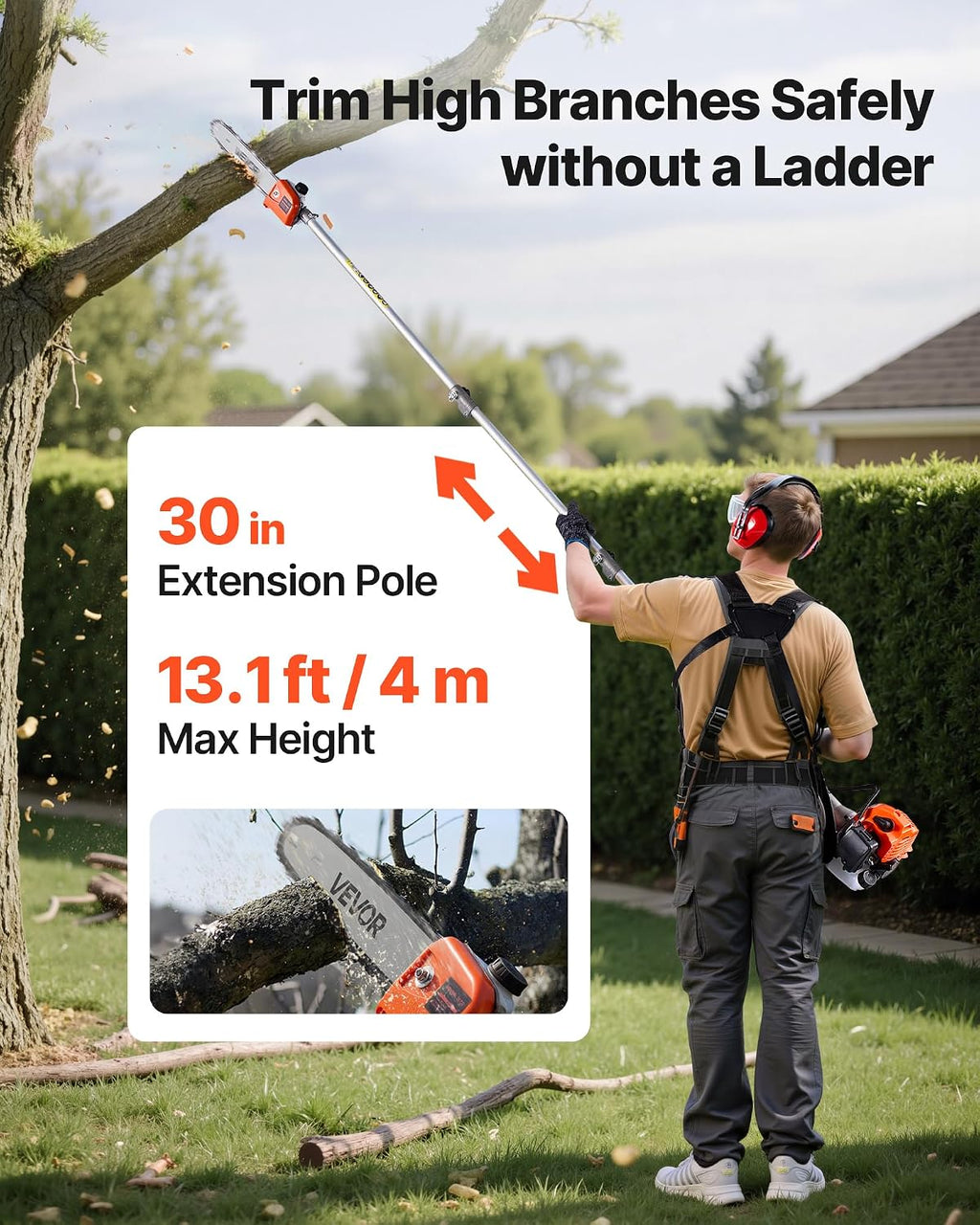 Gas Hedge Trimmer, 2 Cycle Gas Power Handheld Trimmer, 7-in-1 26cc Weed Eater with Extension Pole & Protective Gear