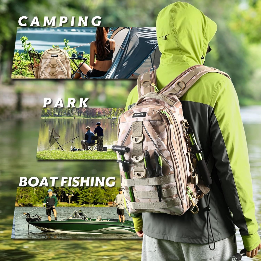 Fishing Backpack with Tackle Boxes,Fishing Lure Kit and Tool | Waterproof Fishing Tackle Bag With Rod Holder, Sling