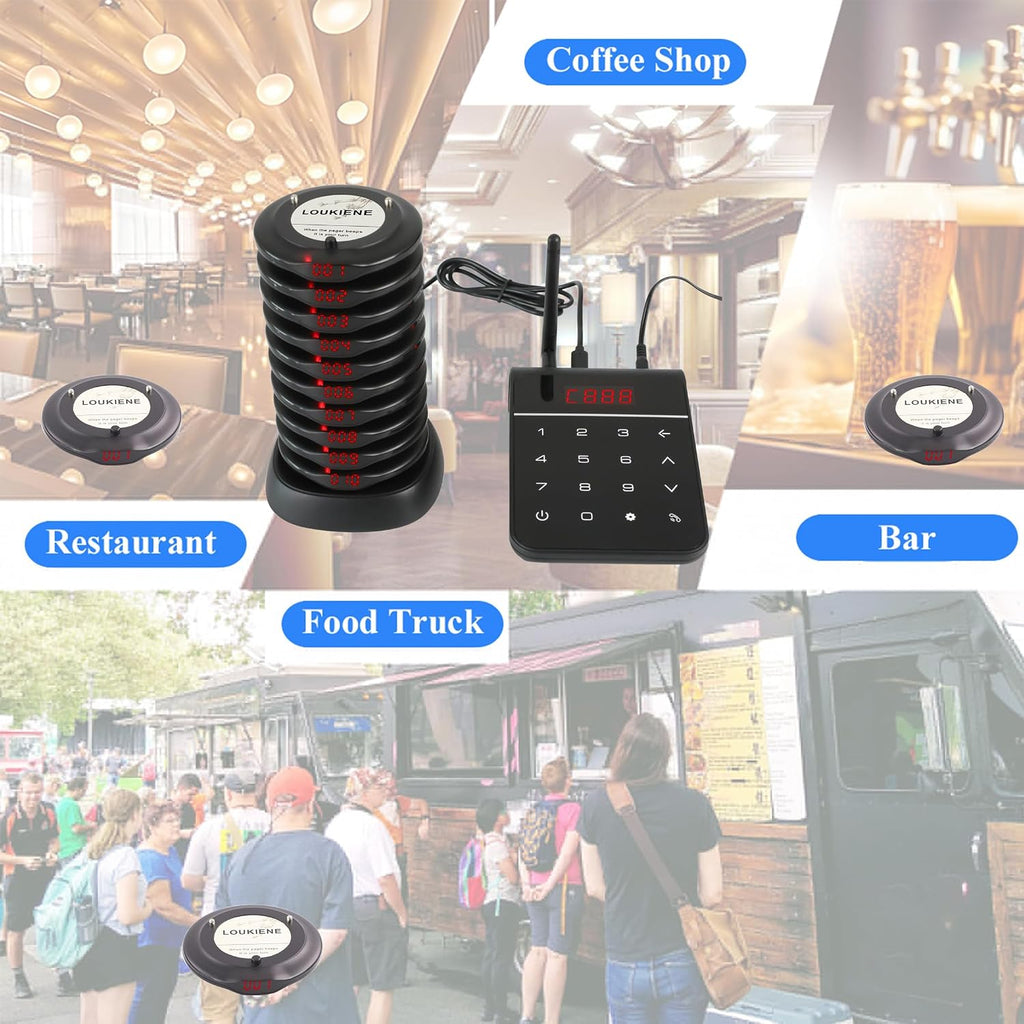 Restaurant Pager System, 10 Coaster Pagers, Food Ready Buzzers