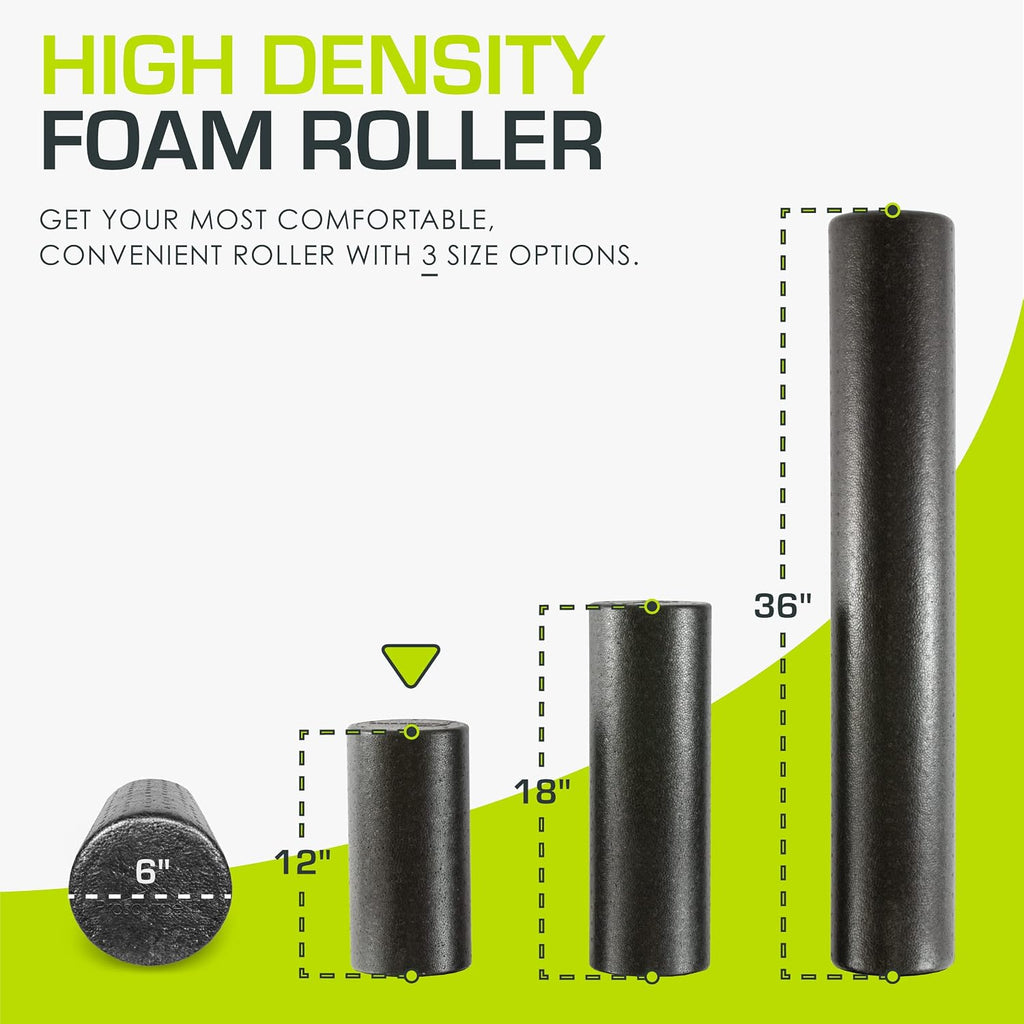 Fit High Density Foam Rollers 12 - inches long, Firm Full Body Athletic Massage Tool for Back Stretching, Yoga