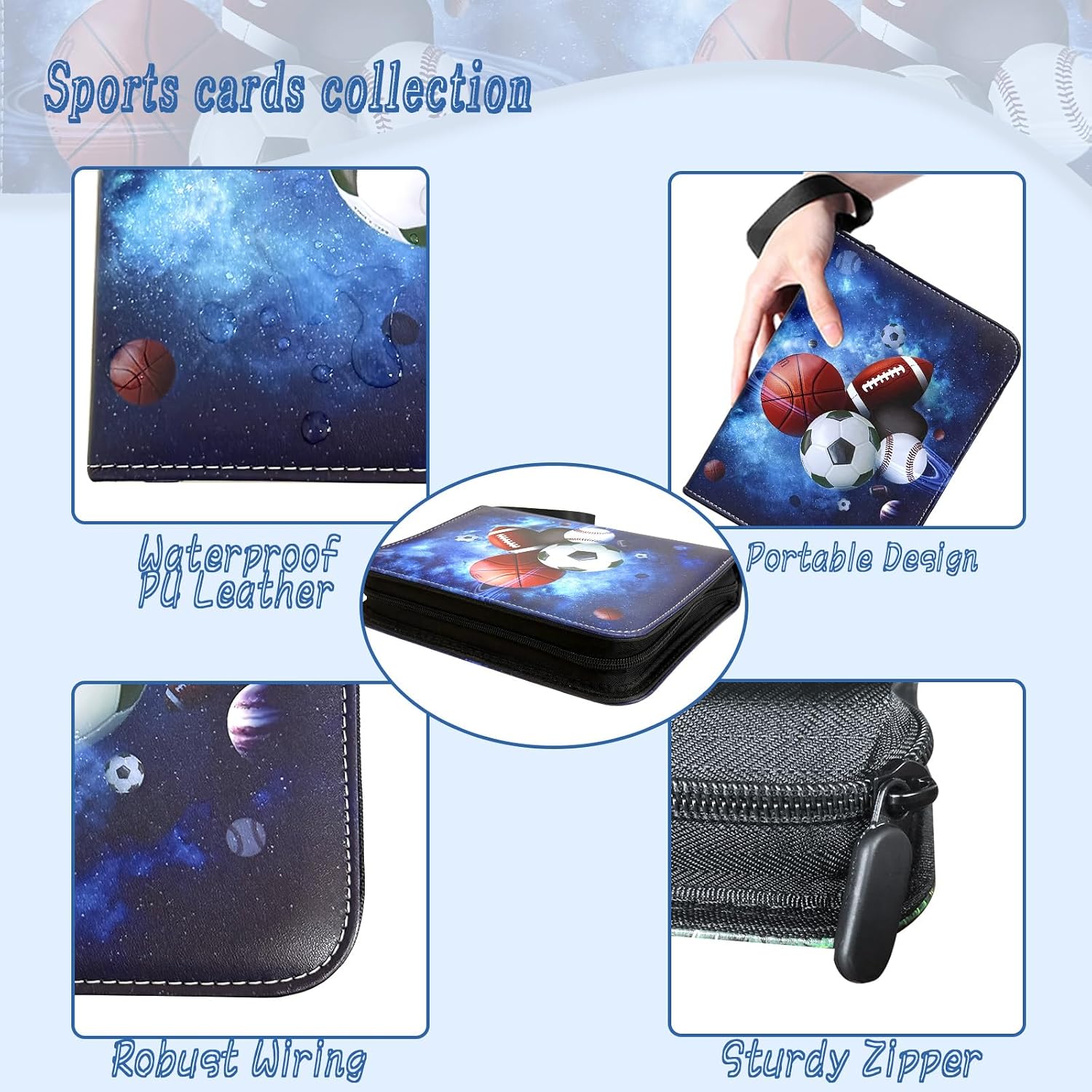 Sports Card Binder 900 Pockets, Trading Card Binder 9 Pocket with 50 Sleeves Fits 900 Sport Cards, Sports Card Holder