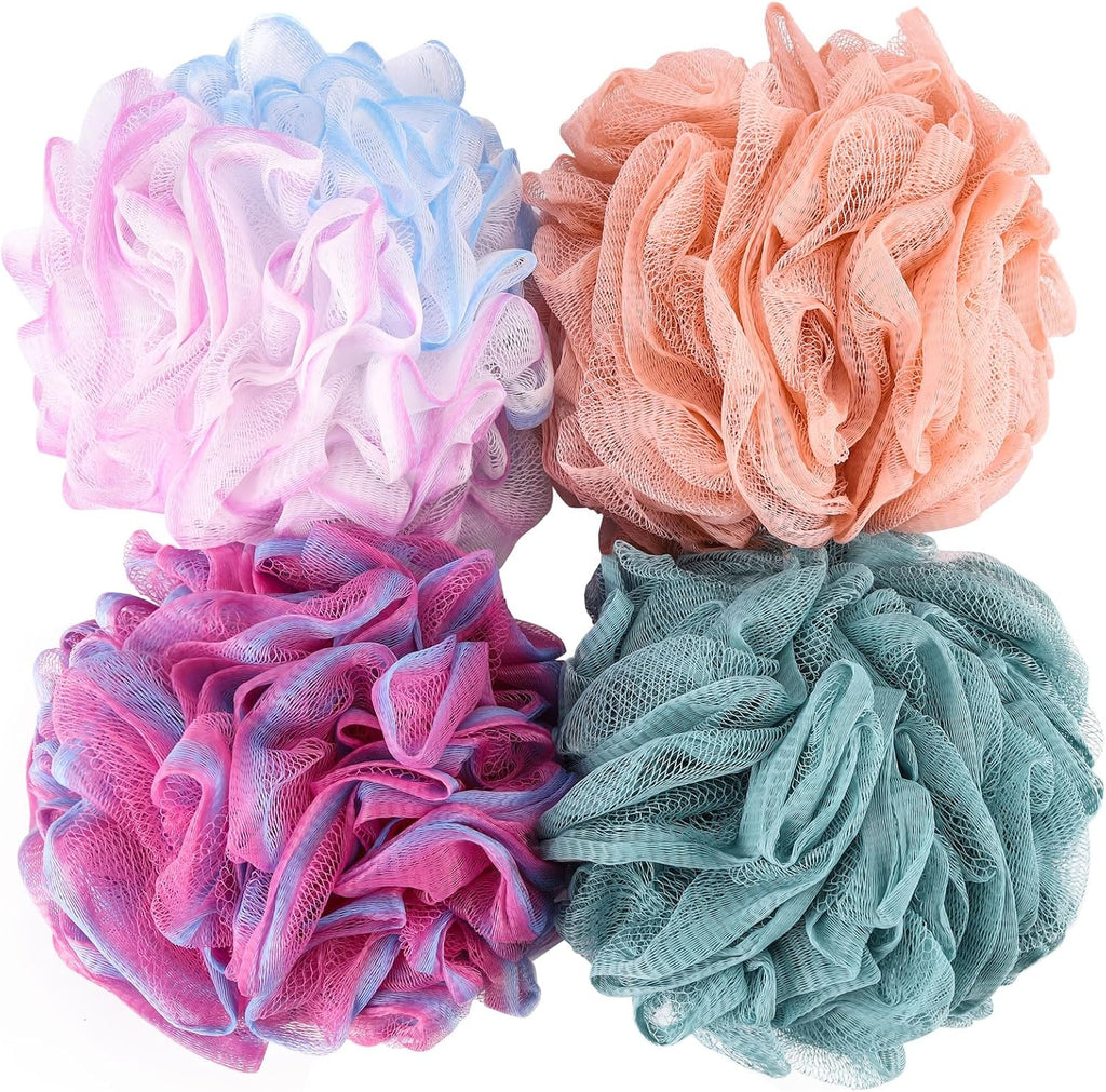 Large Loofah Sponge 75g/Pc, Exfoliating Shower Pouf Bath Scrunchies Bath Scrubber Body Loofahs for Shower - Set of 4