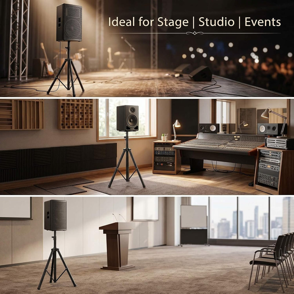 2 Pack Adjustable PA Speaker Stands 39–77 Inches – Stable Tripod Mount for Stage, Studio & Events